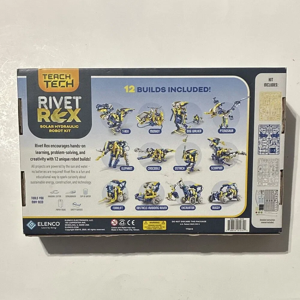 Teach Tech Rivet Rex 12-in-1 Solar Hydraulic Robot STEM Kit TTG618 Sealed